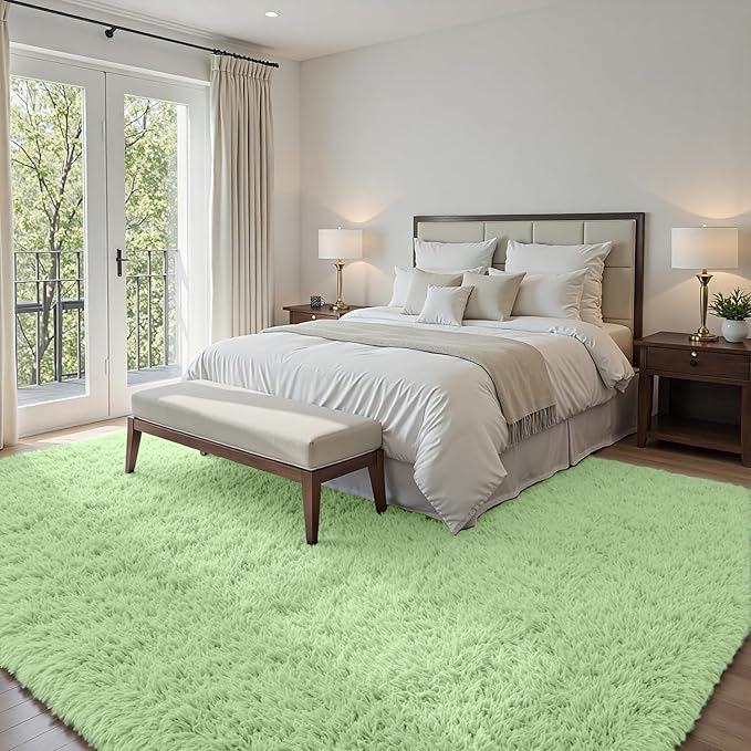 4x6 Area Rugs for Living Room Rug: Soft Fluffy Shag Mint Green Rugs for Bedroom - Image 4