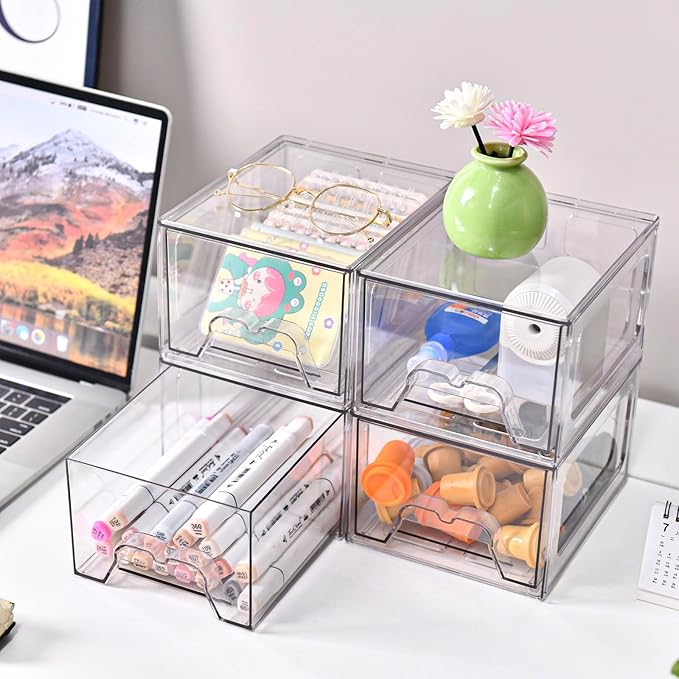 Stebopum 6 Pack Stackable Makeup Organizer, 4.4'' Tall Acrylic Bathroom Makeup - Image 6