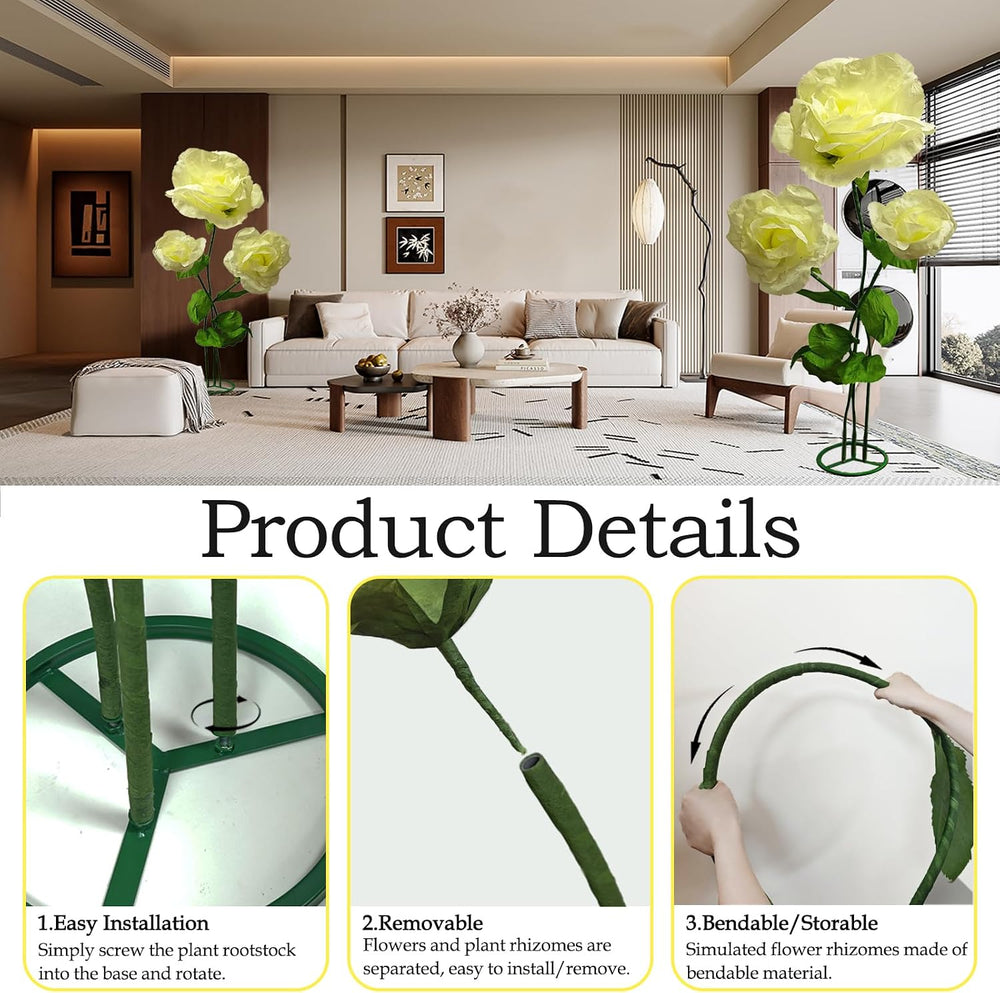 Giant Peony Artificial Flower 3PCS, Yellow Foldable Fake Flowers