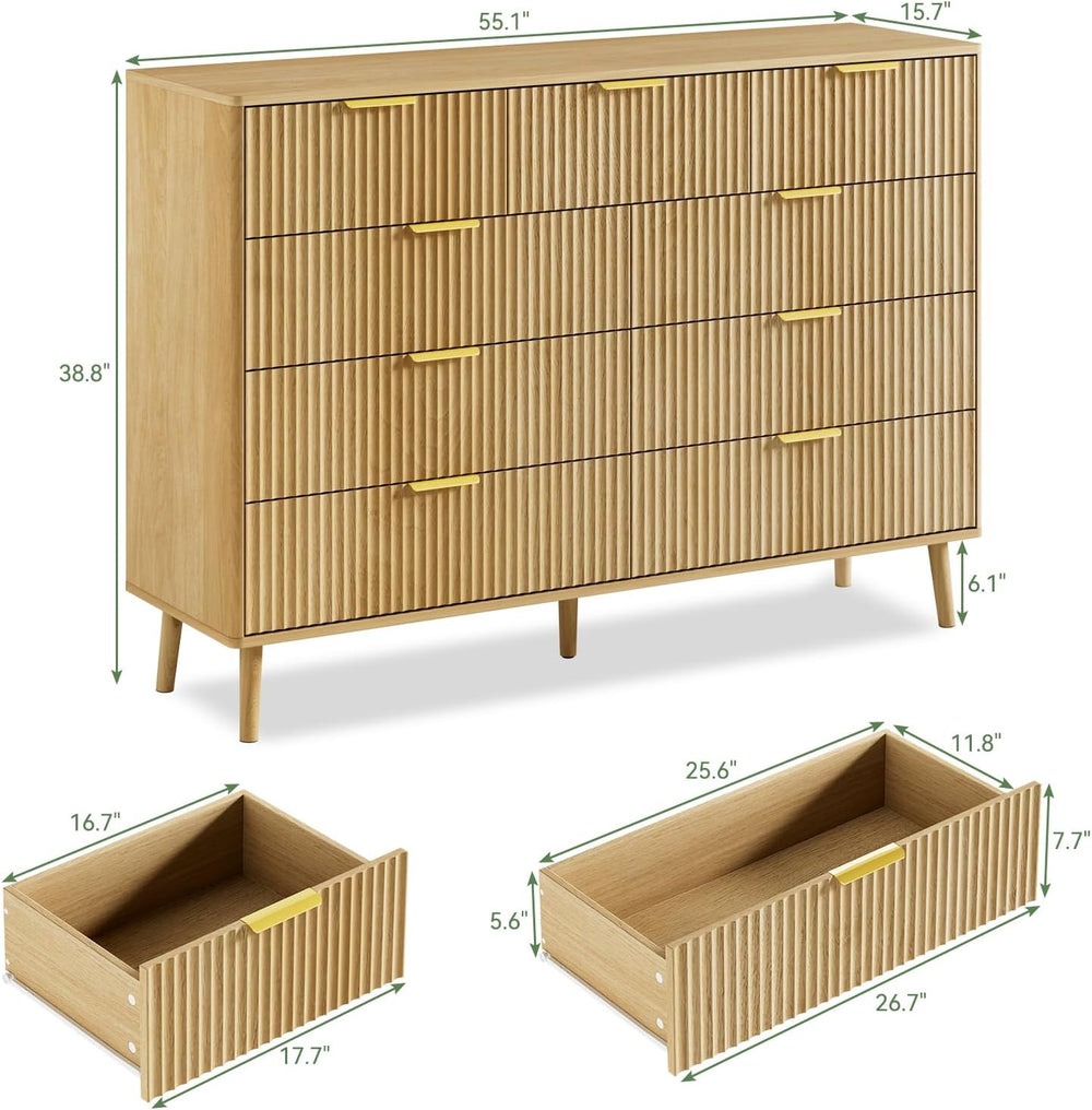 LYNSOM Fluted Dresser and Nightstand Set, 3 Pieces Bedroom Set, 55 Inch Wide ...
