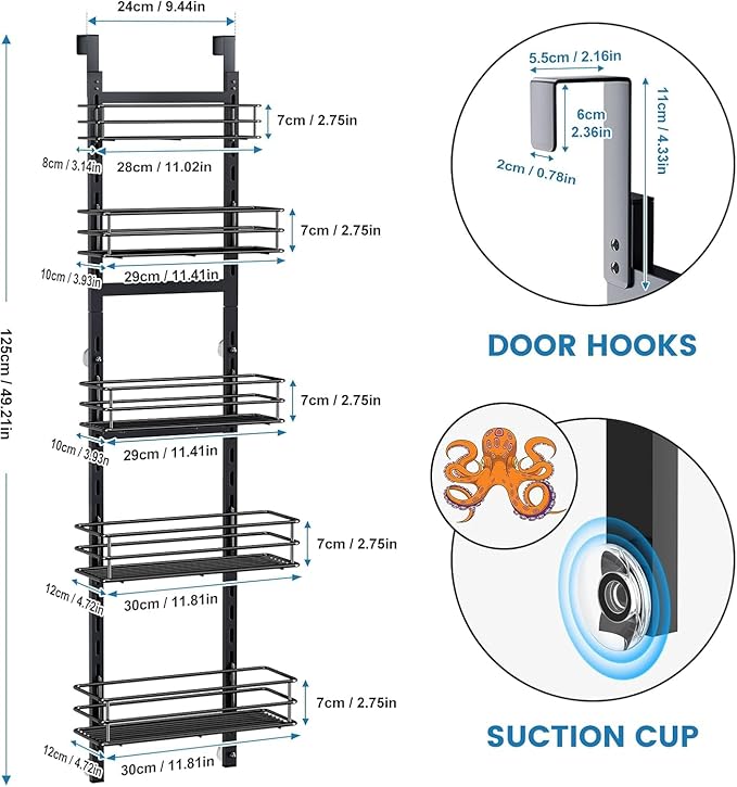 5-Tier Over the Door Pantry Organizer, Cabinet Door Organizer, Kitchen Pantry - Image 3