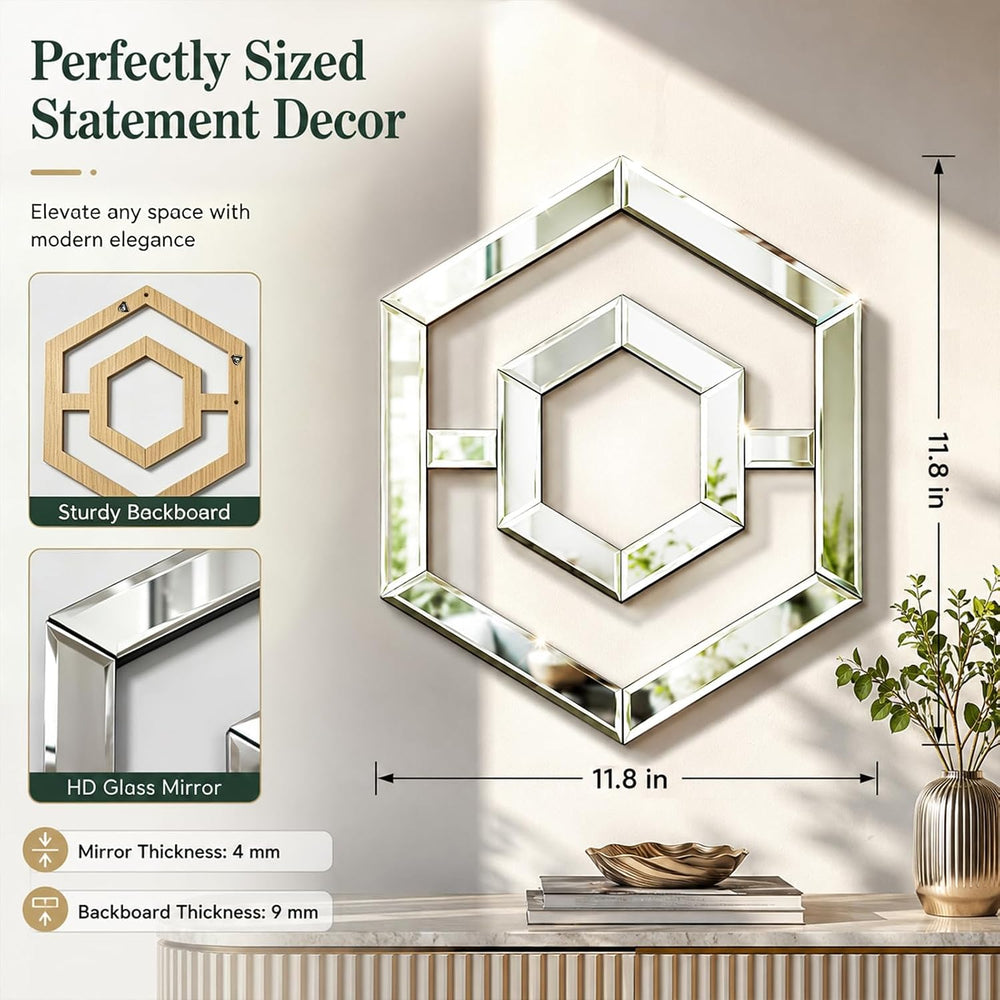 Square Decorative Wall Mirror 12 x 12 Inch, Silver Frameless Mirror Wall Deco...