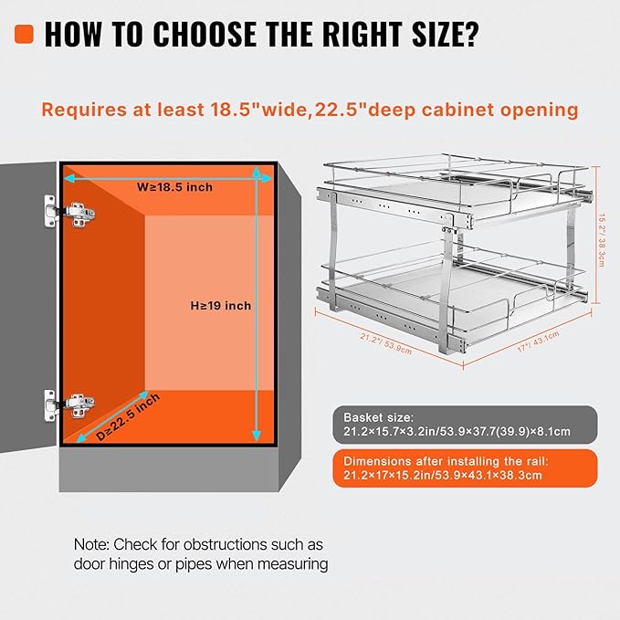 VEVOR 2 Tier 17"Wx21.2"Dx15.2"H Pull Out Cabinet Organizer, Heavy Duty Slide - Image 6