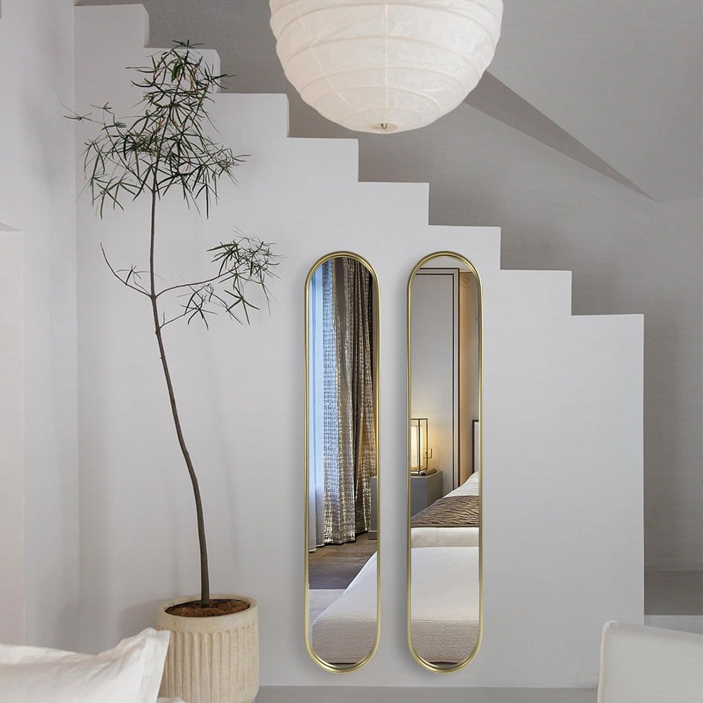 Gold Full Length Oval Mirror,Narrow Capsule Long Mirrors with Metal Frame for...