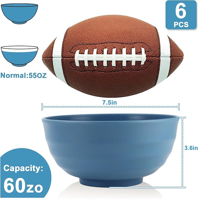 Large Soup Bowl 60 OZ, Wheat Straw Bowl Set of 6, Large Plastic Bowls Rusable - Image 2