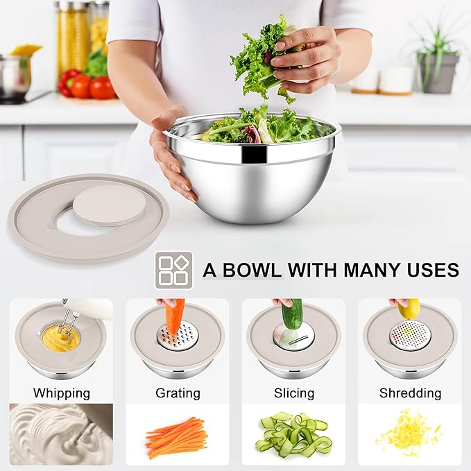 E-far Mixing Bowls with Lids Set, 7-Piece Stainless Steel Metal Mixing Bowls - Image 4