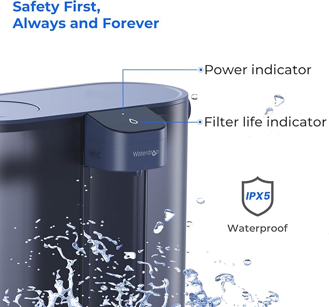 Waterdrop ED02B Compact Electric Water Filter Pitcher, 200-Gallon Rechargeable