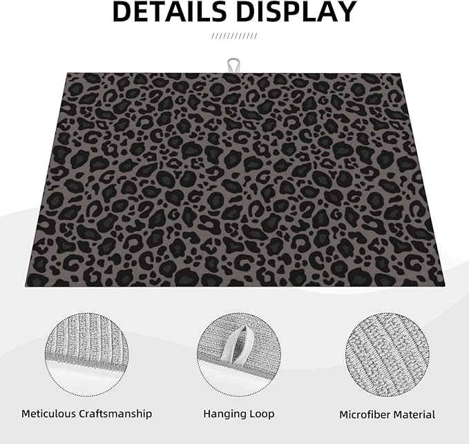 Black Grey Leopard Print Dish Drying Mat Cheetah Wild Animal Dark Skin Drying - Image 2