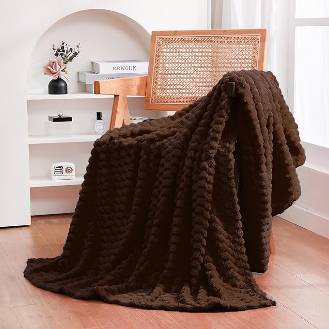 Puncuntex Brown Throw Blanket 50"×60" inches Fuzzy 3D Jacquard Decorative - Image 2