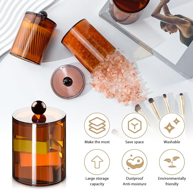 XIPENGKEJI 2 Pack Qtip Holder, Canister Apothecary Jar Set, Bathroom Jars - Image 3
