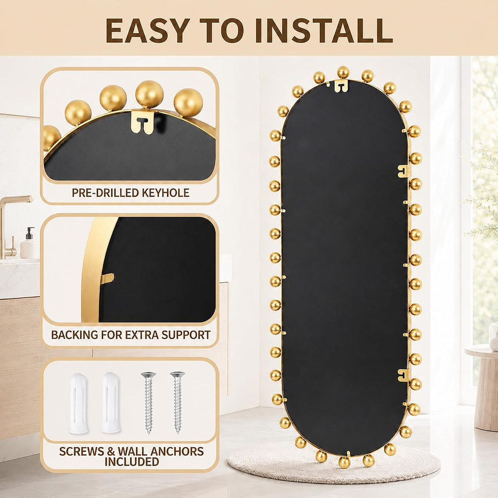 20"x51" Oval Full Length Wall Mirror, Antique Gold Vintage Frame