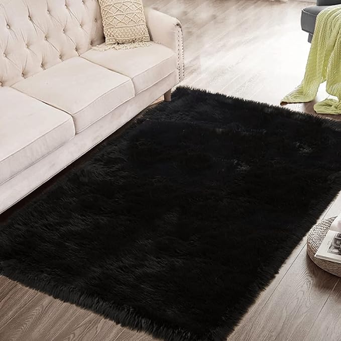 ORINOVA Black Faux Sheepskin Washable Fluffy Fur Rugs - Image 7