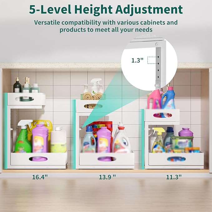 Under Sink Organizer, Extra-Wide Upgrade, 2 Pack 2 Tier Metal Slide Out Cabinet - Image 3