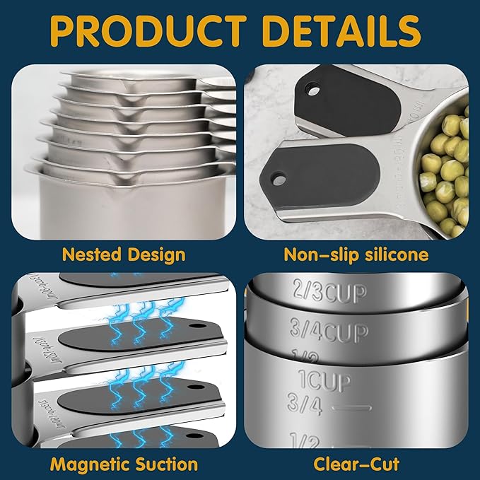 Stianless Steel Magnetic Measuring Cups, Kitchen Aid Cups Measuring set - Image 6
