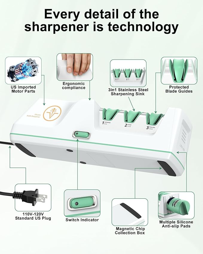 Electric Knife Sharpener with Replaceable Sharpening Head Easy to Change