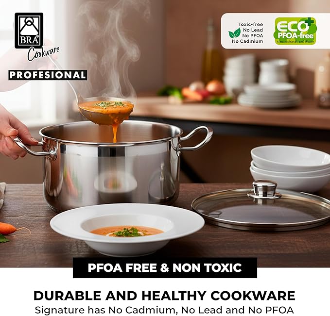 BRA COOKWARE Profesional 18/10 Stainless Steel Stock Pot w/Glass Lid | 8 Inch - Image 7