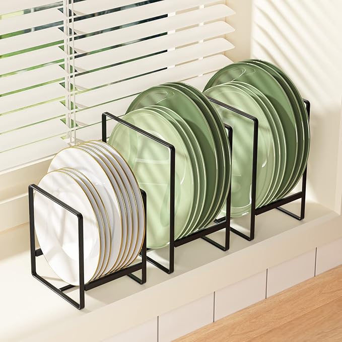 Metal Drying Rack, 3 Pack Inside Cabinet Plate Holders Organizers, Upright Dish - Image 2