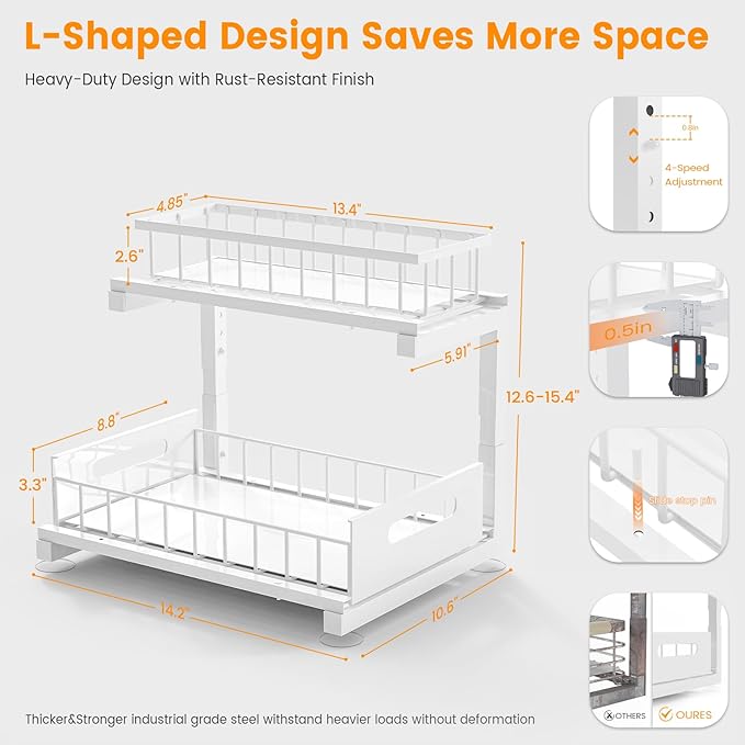 Under Sink Organizer, Heavy Duty Metal Pull Out Cabinet Organizer Slide Out - Image 6