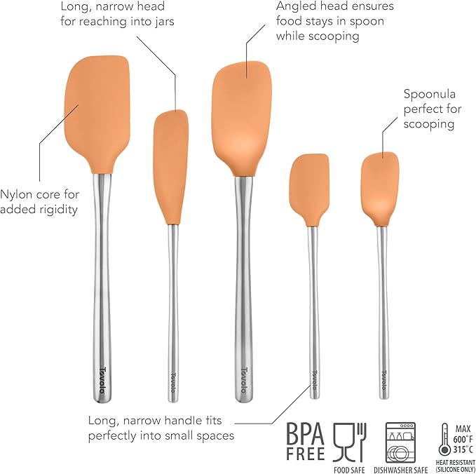 Tovolo Stainless Steel Handled Silicone Spatula Set of 5, Dishwasher Safe - Image 4