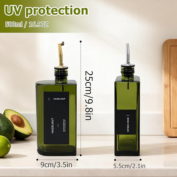 R DRURLCD Green Glass Olive Oil Dispenser, 16.9oz/500ml Curved Cooking Oil and - Image 3