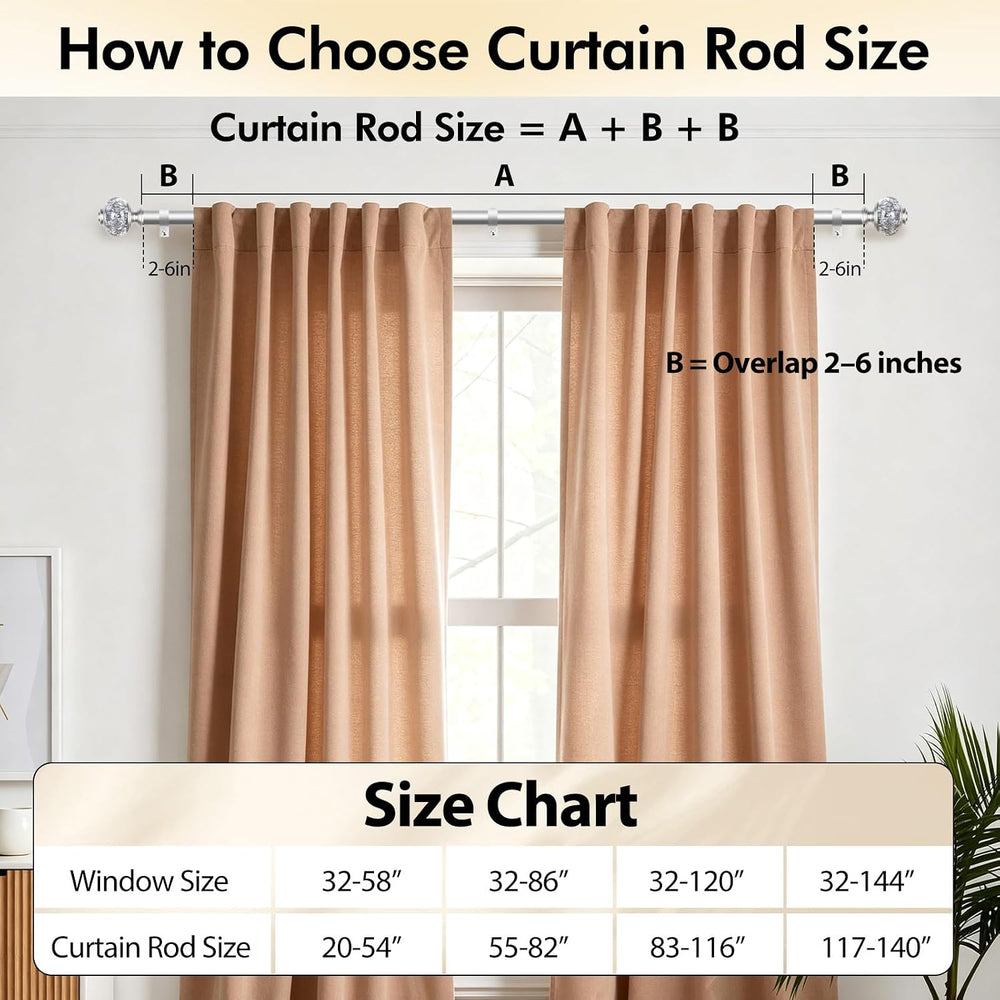 USFOOK Silver Curtain Rod 32 to 58 Inch, Decorative Drapery Rods, 2 Pack