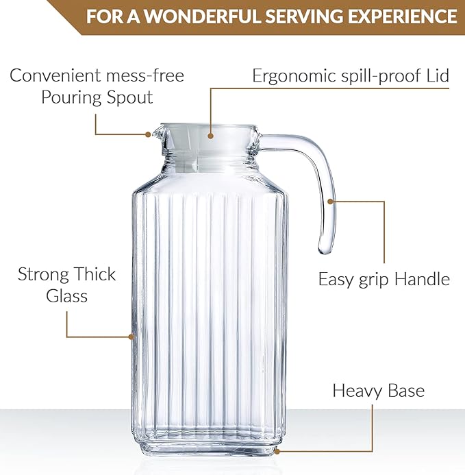 Glass Pitcher with Lid – Set of 2 Glass Water Pitcher 55Oz – Cold Carafe - Image 3