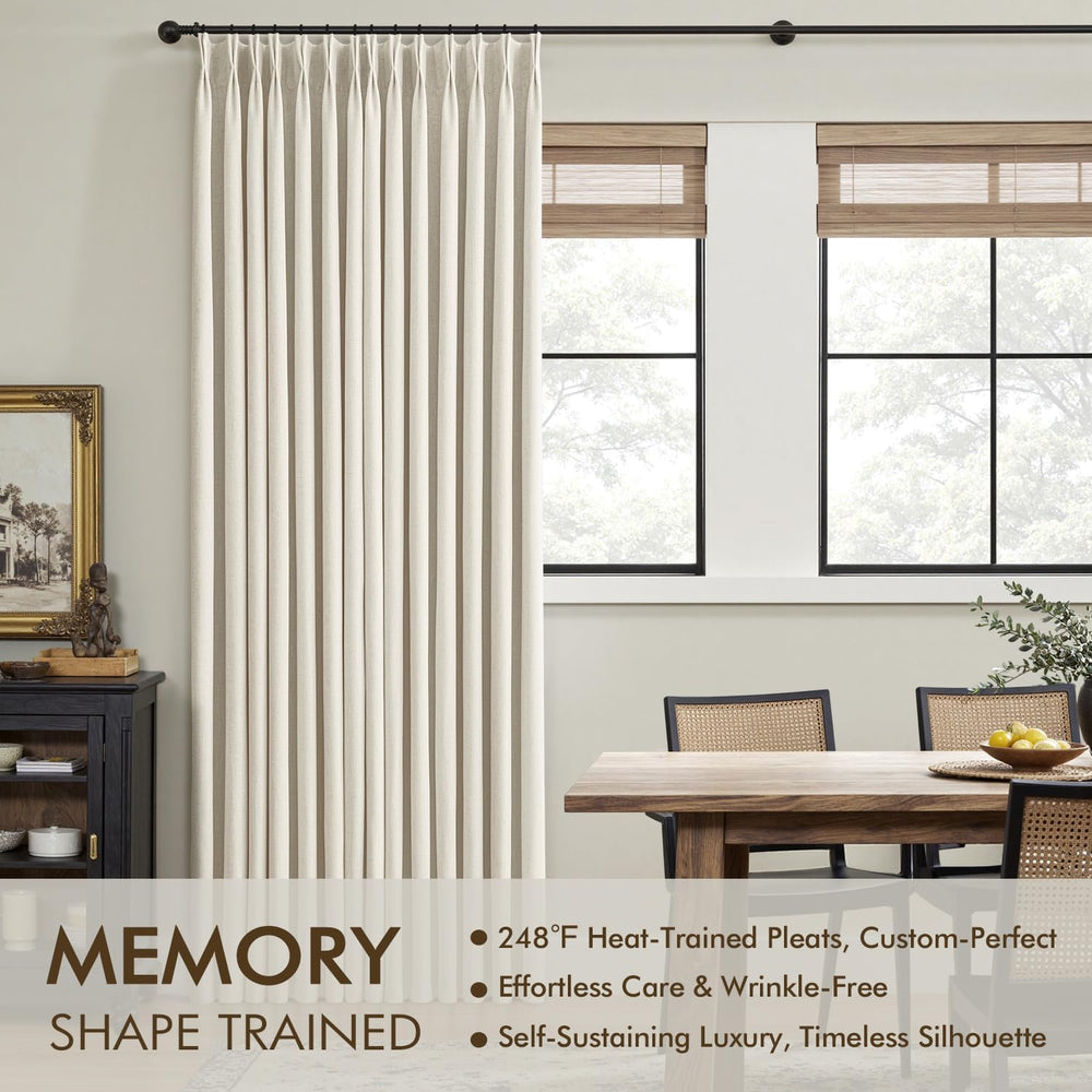 MIULEE Linen Pinch Pleated 100% Blackout Linen Curtains 40x108 Inches