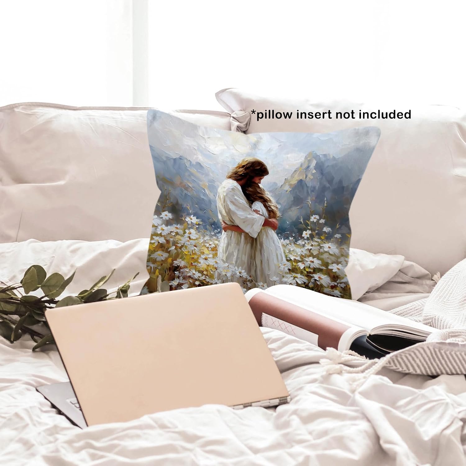 Christian Jesus Throw Pillow Covers Gifts 18x18, Jesus Hugging Woman Girl Decor Pillow Cases for Bedroom Living Room, Religious Cottagecore Decorative Square Pillowcases for Couch Bed Sofa