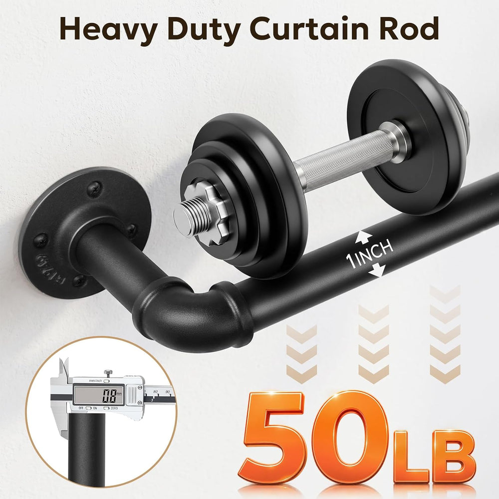 Curtain Rods 72-144 Inch, 1 Inch Industrial Black Curtain Rod