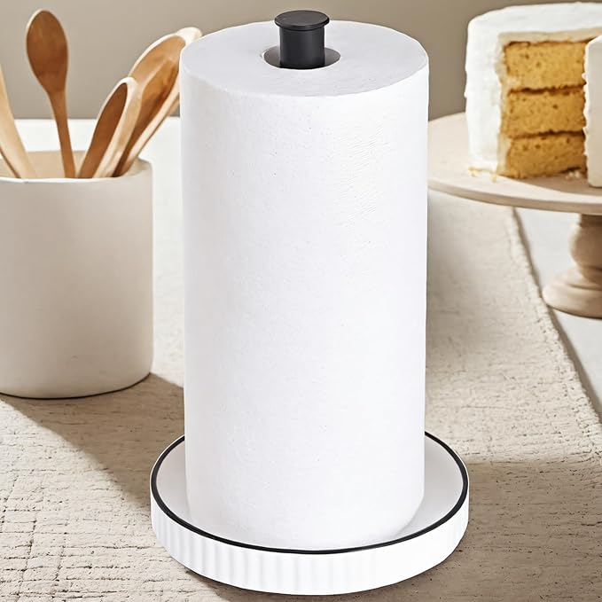 VROOMIUM Black Paper Towel Holder Countertop, Ceramic Base Easy-to-Clean by VROOMIUM-BETTERDESIGN