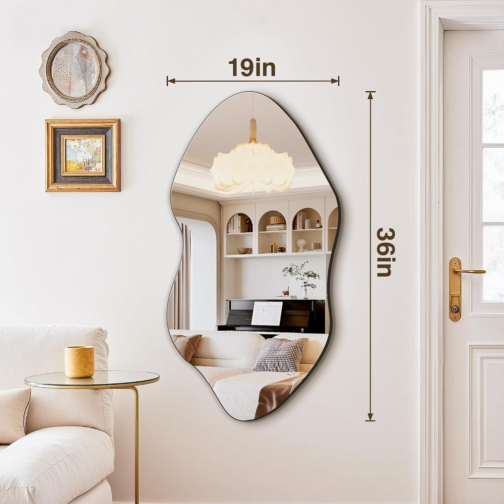 FICTOR Irregular Asymmetrical Wall Mirror, 36" x 19" Modern Decorat...