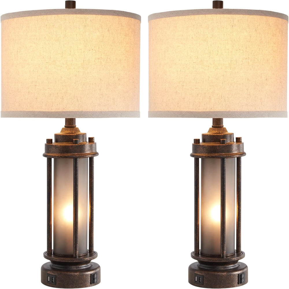 AIEAMPDO 25'' Set of 2 Farmhouse Table Lamps for Living Room with USB...