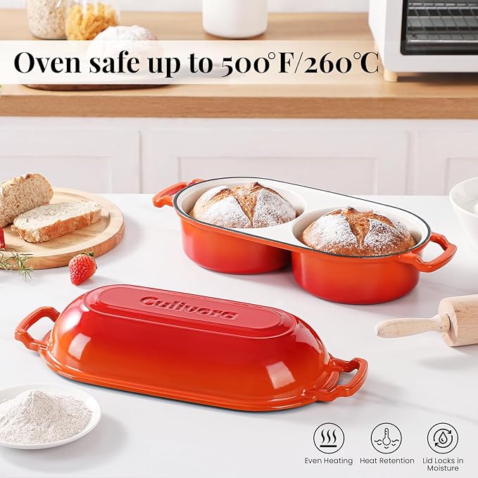 Cast Iron Bread Pan with Lid, Mini Enamel Sourdough Baking Dutch Oven Pot