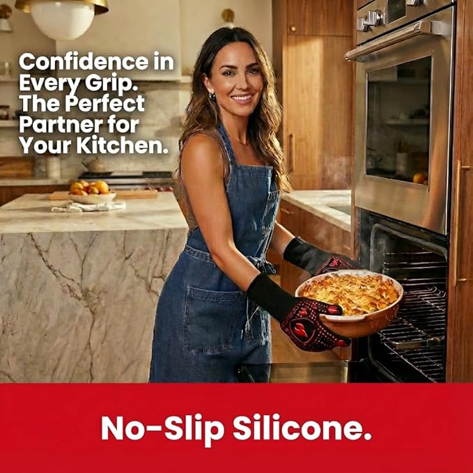 BBQ & Grill Gloves, Oven Gloves, 1472°F Silicone Oven Mitts Heat Resistant - Image 6