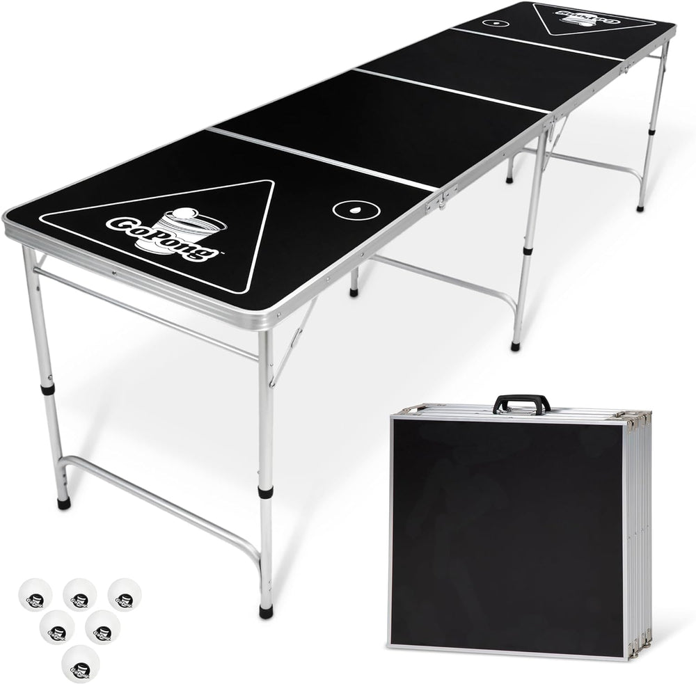 GoPong 8 Foot Portable Beer Pong/Tailgate Tables (Black, Football, American F...
