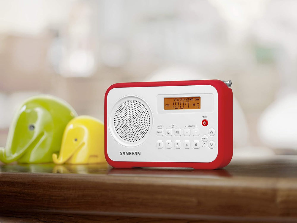 Sangean PR-D18RD AM/FM/Portable Digital Radio with Protective Bumper (White/Red)