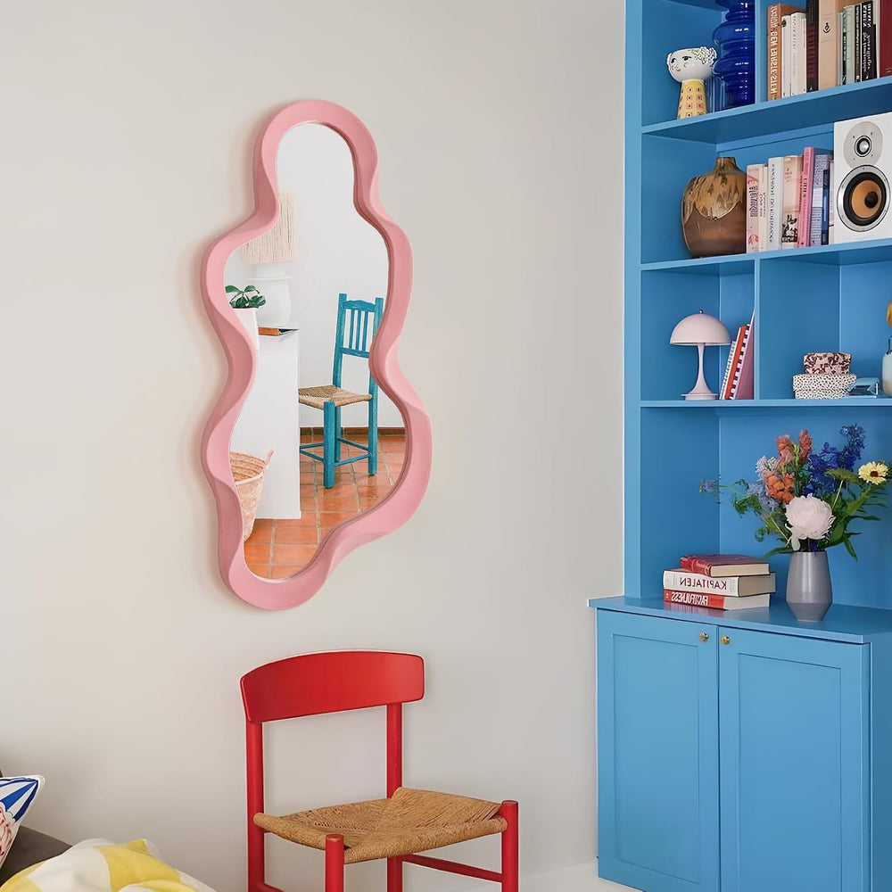 Wavy Mirror Wall Decor for Living Room Hallway,Light Pink,13.8x29.7