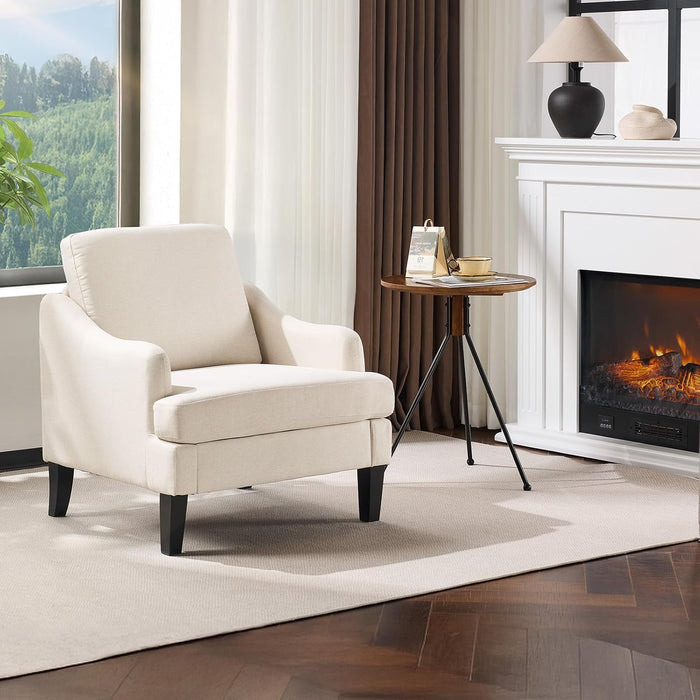 VINGLI Linen Fabric Accent Chair Beige, Modern Upholstered Armchair, Comfy Sofa Chair Living Room Bedroom Furniture for Apartment
