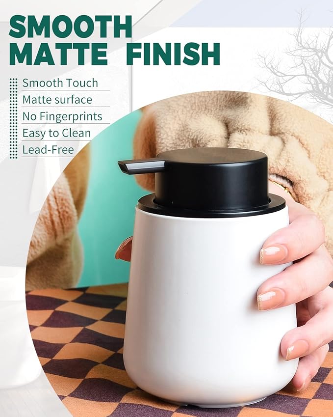 Bosilunlife Foam Soap Dispenser - 12Oz Matte White Ceramic Foaming Hand Soap - Image 5