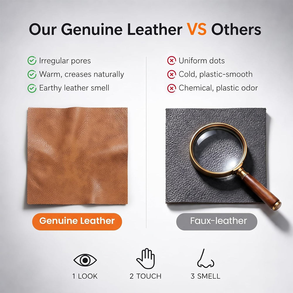 Genuine Leather Square Ottoman,Pouf for Living Room (Brown, Square)