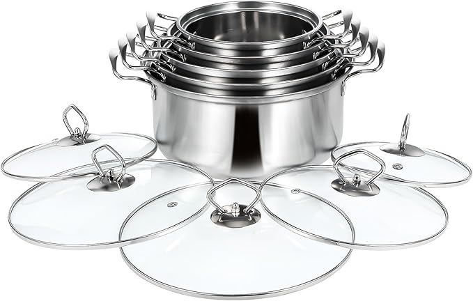 Kichvoe 5 Sets Stainless Steel Stock Pots Set