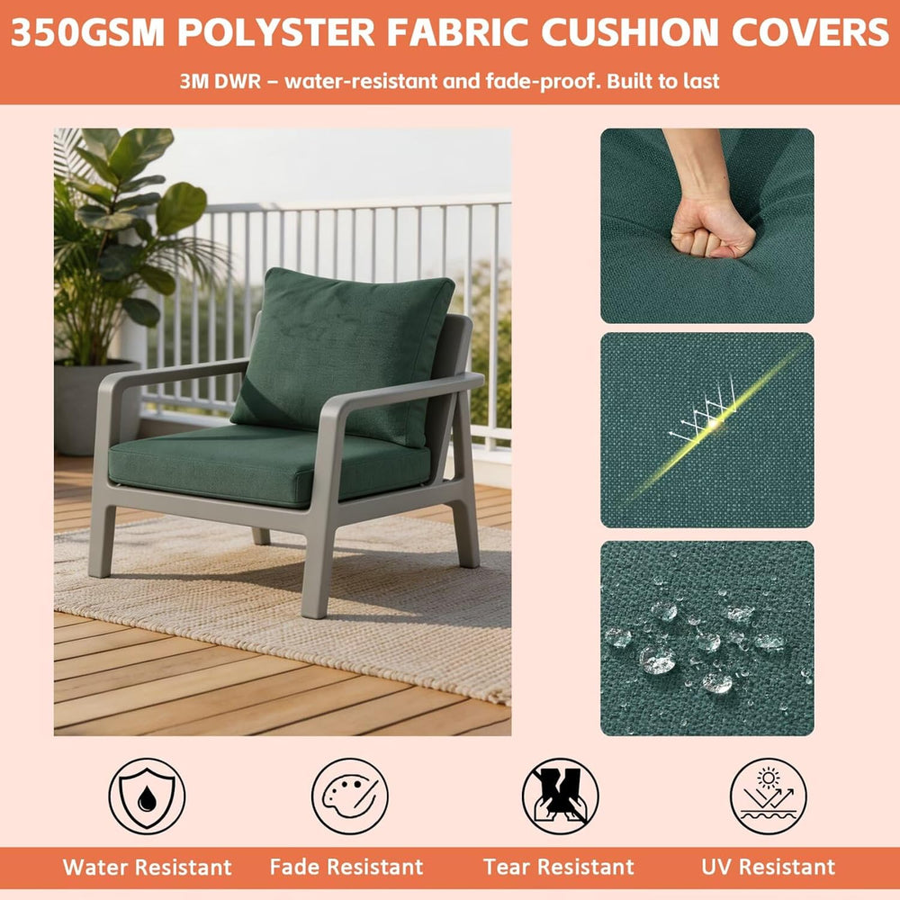 Outdoor Deep Seat Cushions Set of 2, 25x25 Inch, Teal Green