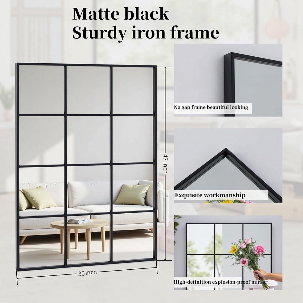 Dewfig Rectangle Wall Mirror, 47"x30" Metal Frame Windowpane Mirror...