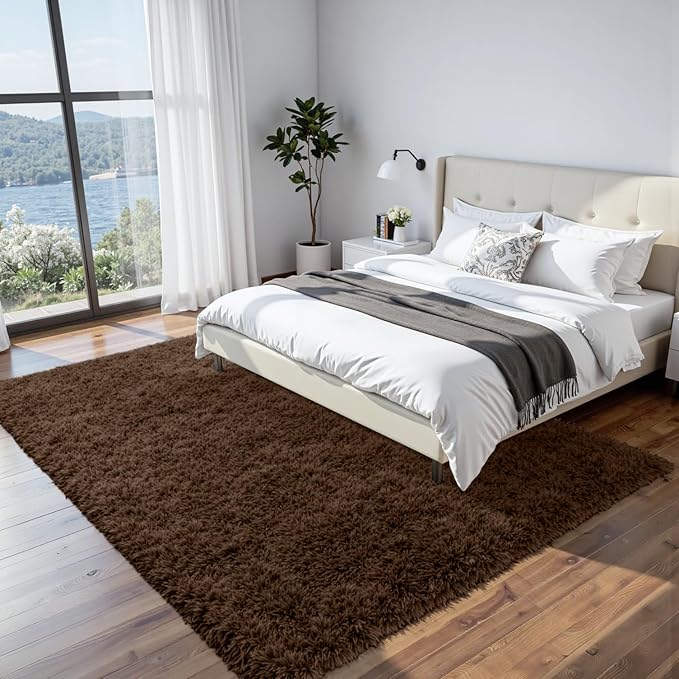 6x9 Area Rugs for Living Room Rug: Soft Fluffy Shag Brown Rugs for Bedroom - Image 2