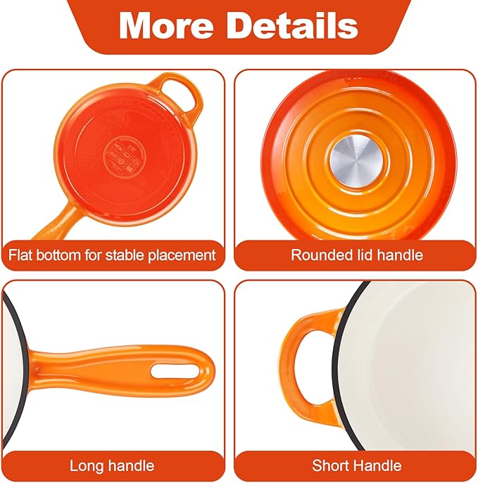 HaSteeL 2 QT Cast Iron Saucepan, Mini Enamel Dutch Oven - Image 6