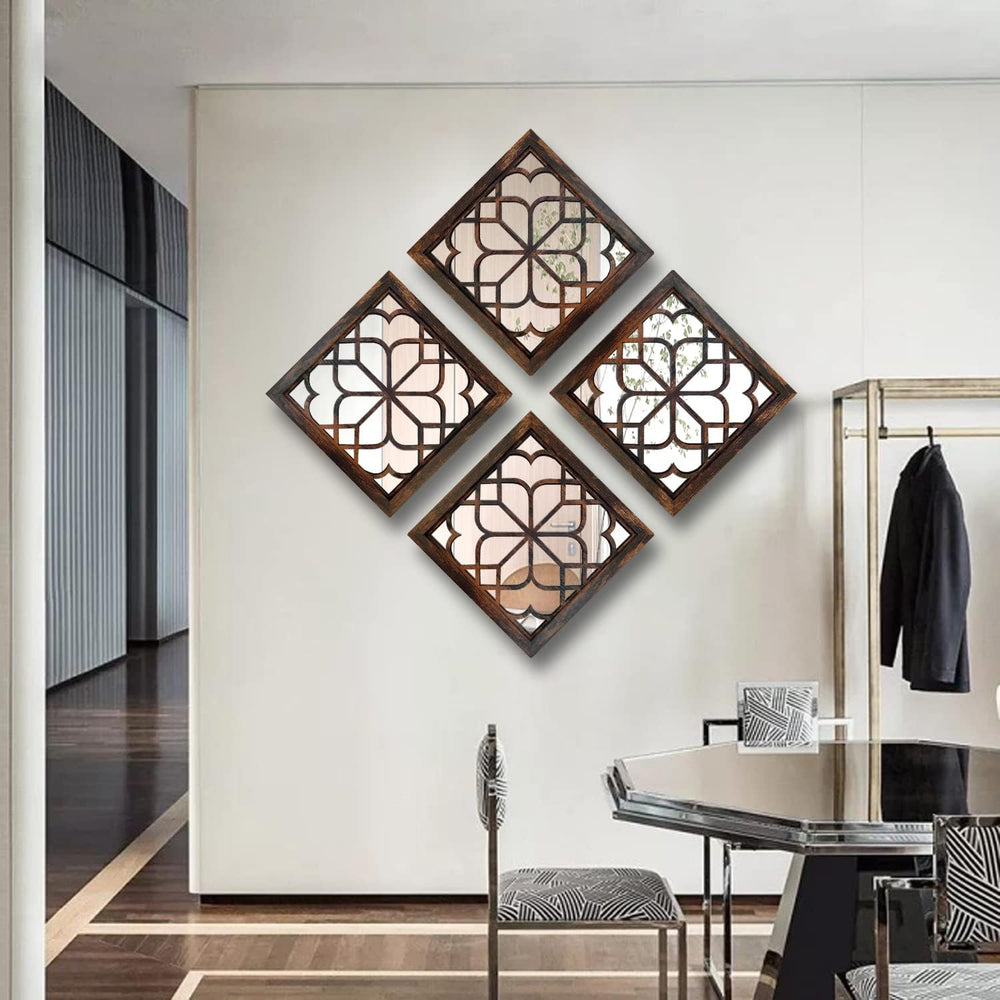 Wocred Set of 4 Mirrors Square Wall Mirror,Gorgeous Rustic Farmhouse Accent M...