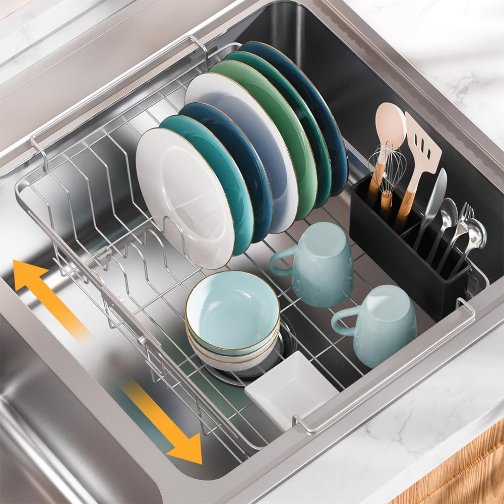 Expandable in Sink Dish Drying Rack, Adjustable Capacity Stainless Steel Over