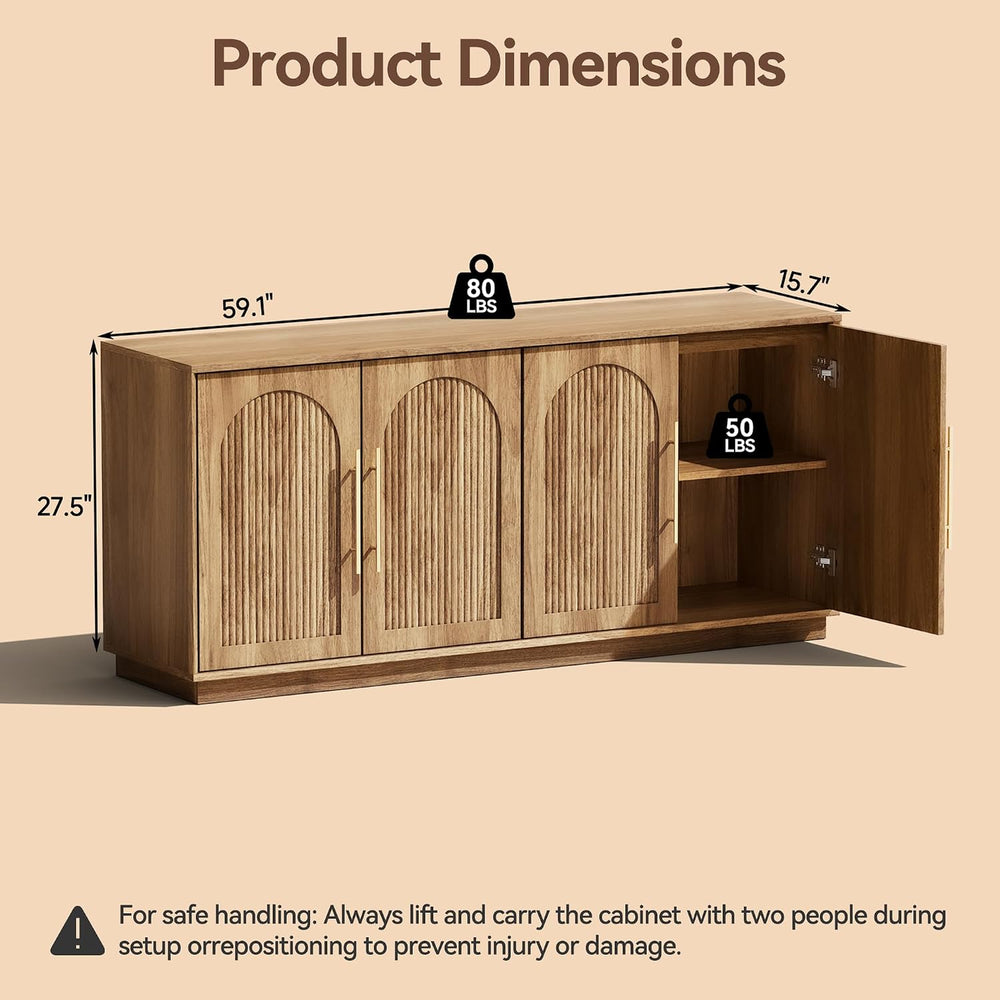 Modern Buffet Cabinet with Storage, 59.1”Sideboard Cabinet, OAK
