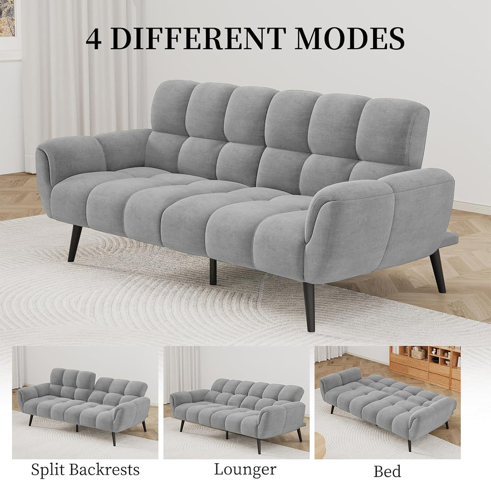 HIPIHOM Convertible Futon Sofa Bed, 76.77" Modern Linen Futon Couch, Com...