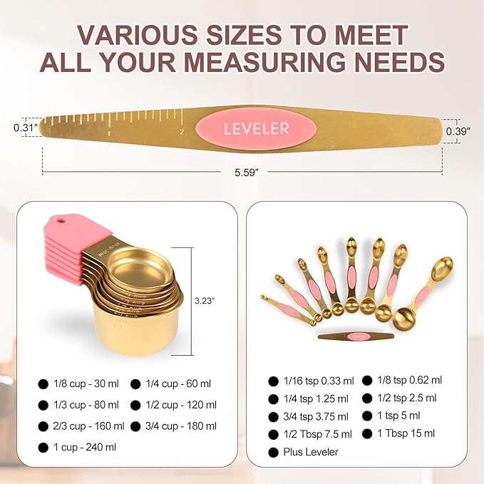 16-Piece Stainless Steel Measuring Cups and Spoons Set, Strong Magnetic Nesting